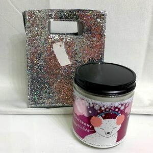 Bath & Body Works gift set Strawberry snowflakes candle and glitter gift bag BBW
